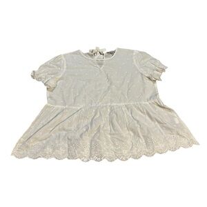 Luukse Lace Tie Neck Top White Size XL Lagenlook‎ Lightweight Bohemian Lacy